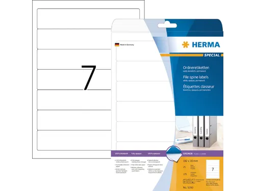 Herma 5090 Rugetiket smal 192x38mm Wit permanent klevend 175 stuks