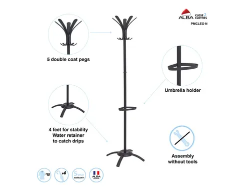 Cleo design kapstok met 5 dubbele haken 175 cm metaal zwart