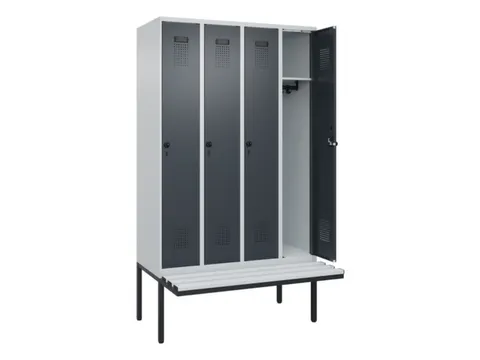 locker met bank,HxBxD 2120x1200x815mm,4vak,vak B 300mm,draaigrendel