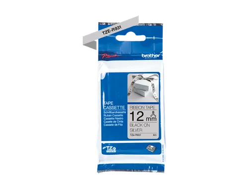 Brother TZe-R931 stoflint zwart op zilver - breedte 12 mm, lengte 4 me