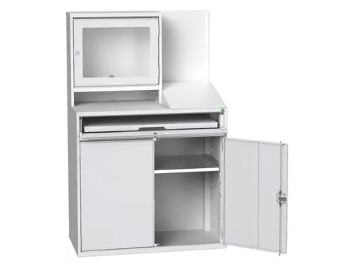 pc-kast monitorvak 1650x1050x550mm toetsenbordblad RAL7035+RAL7035