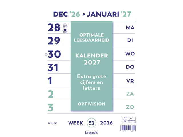 calendrier Optivision néerlandais, 2026