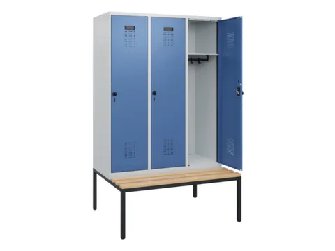 locker met bank,HxBxD 1950x1200x815mm,3vak,vak B 400mm,draaigrendel