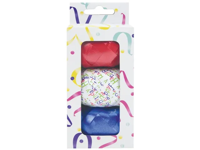 Krullint set à 3 kleuren rood blauw wit happy birthday