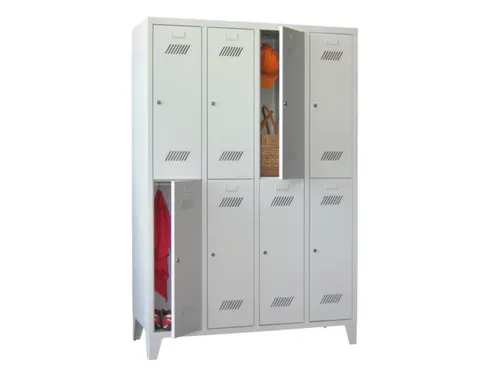 dubbeldekse locker,HxBxD 1850x1200x500mm,4x2vak.,RAL7035,front RAL5010