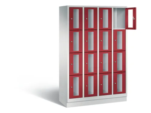 Lockerkast 1800x1190x500mm 4x4 vakken Cilinderslot, Sokkel, RAL3003
