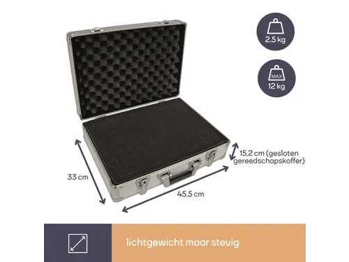 Aluminium Gereedschapskoffer Plukschuim sleutelslot 455x330x152mm