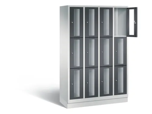 Lockerkast 1800x1190x500mm 4x3 vakken Cilinderslot, Sokkel, RAL7021
