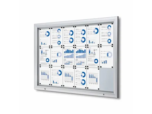 Vitrinekast mededelingenbord Outdoor 18xA4 met gasveer Zilver