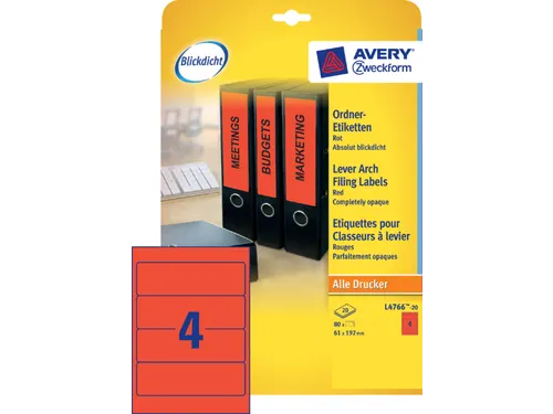 Rugetiket Avery Zweckform breed 192x61mm Rood L4766 80 stuks