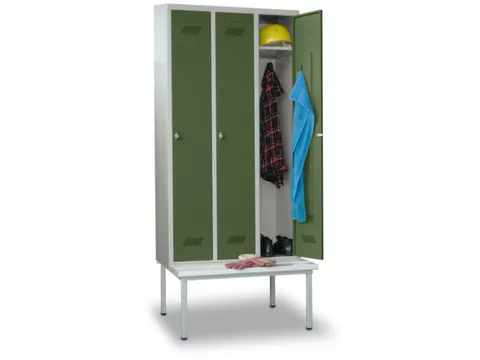 locker met bank,HxBxD 2150x1200x500mm,3vak,RAL7035,front RAL6011