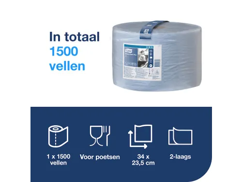 Poetspapier Tork W1 Plus Premium 2-laags 1500 vel blauw 130051