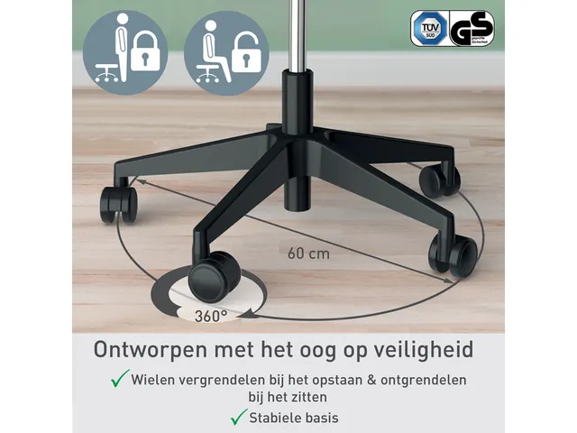 Zitkruk Leitz Ergo met wieltjes en comfortzitting 600x460x600mm zwart