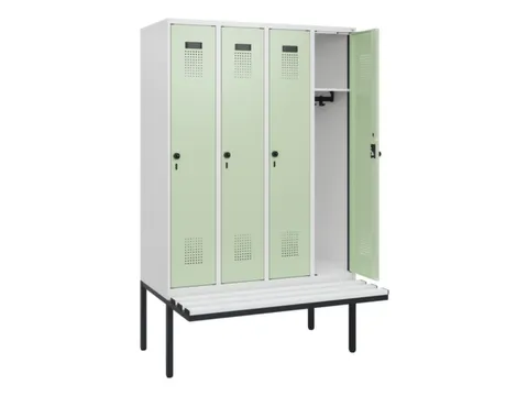 locker met bank,HxBxD 1950x1200x815mm,4vak,vak B 300mm,draaigrendel