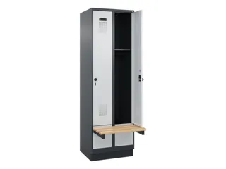 locker met bank,HxBxD 1950x600x815mm,2vak,vak B 300mm,draaigrendel - 1