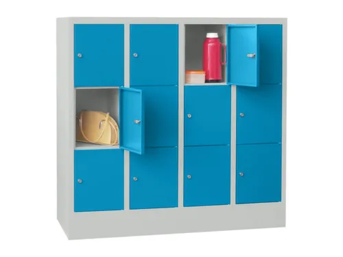 lockerkast,HxBxD 1187x1200x500mm,4x3vakken,RAL7035,front RAL5012