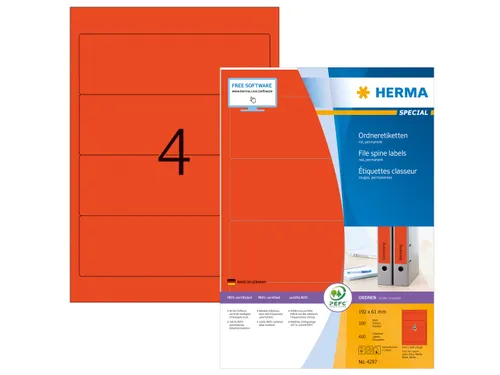 Herma 4297 Rugetiket 192x61mm Rood permanent klevend 400 stuks