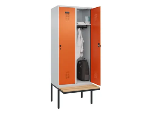 locker met bank,HxBxD 2120x800x815mm,2vak,vak B 400mm,draaigrendel