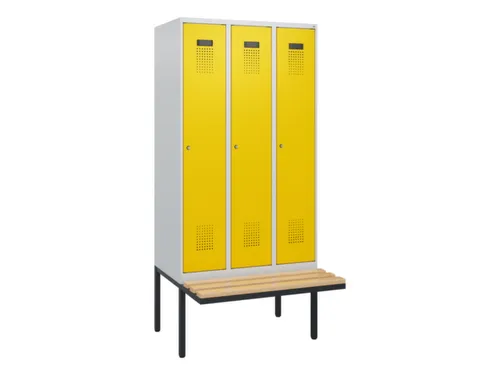 locker met bank,HxBxD 1950x900x815mm,3vak,vak B 300mm,cilinderslot