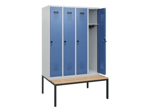 locker met bank,HxBxD 1950x1200x815mm,4vak,vak B 300mm,draaigrendel