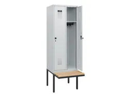 locker met bank,HxBxD 1950x600x815mm,2vak,vak B 300mm,draaigrendel