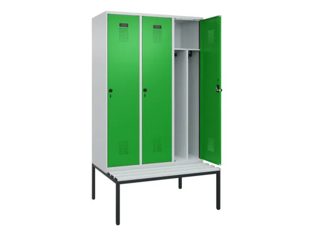 locker met bank,voor scheiding van kleding,HxBxD 2120x1200x815mm,3vak