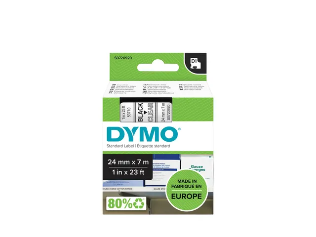 Labeltape Dymo 53710 D1 S720920 24mmx7m zwart op transparant
