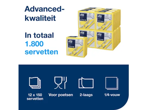 Tork 477901 Dinnerservet 39x39cm 2-laags 1/4 vouw 12x150st Geel