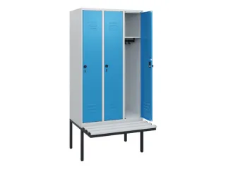 locker met bank,HxBxD 1950x900x815mm,3vak,vak B 300mm,draaigrendel - 2