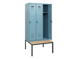 locker met bank,HxBxD 1950x900x815mm,3vak,vak B 300mm,draaigrendel