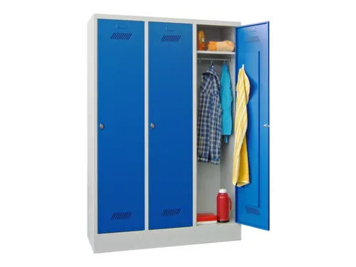 lockerkast,HxBxD 1850x1200x500mm,3vak,RAL7035,front RAL5010