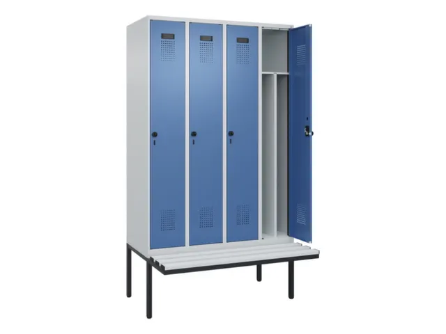 locker met bank,voor scheiding van kleding,HxBxD 2120x1200x815mm,4vak