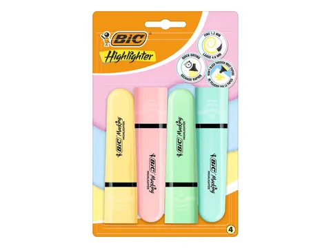 Markeerstift Bic blister à 4 pastelkleuren
