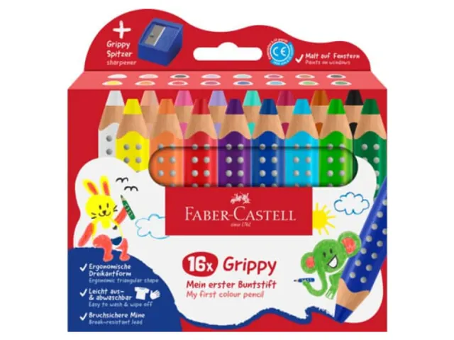 Kleurpotlood Faber-Castell Grippy XXL Jumbo etui 16 stuks en puntensli