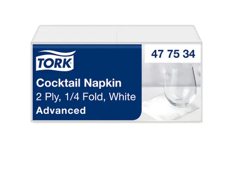 Servetten Tork 477534 Cocktail 2-laags 24x24cm wit 1/4 vouw 200st.