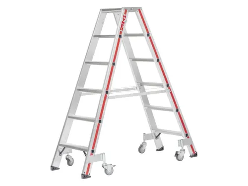 verrijdbare boktrap,beide zijden,2x8treden,Stand H 1,38m,balk L 2,05m