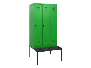 locker met bank,HxBxD 1950x900x815mm,3vak,vak B 300mm,draaigrendel - 2