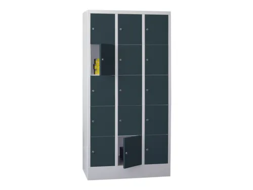 lockerkast,HxBxD 1850x900x500mm,3x5vakken,RAL7035,front RAL7016