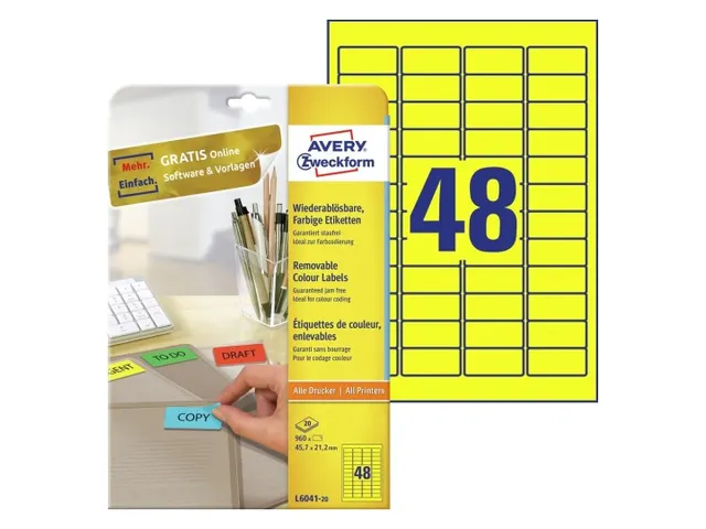 Gekleurde etiketten Avery Zweckform 45.7x21.2mm Geel 960 stuks