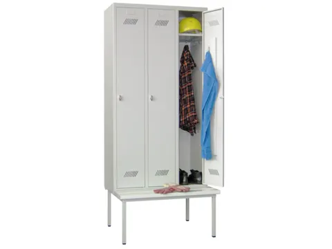 locker met bank,HxBxD 2150x900x500mm,3vak,RAL7035,front RAL5012