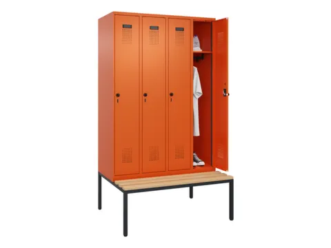 locker met bank,HxBxD 2120x1200x815mm,4vak,vak B 300mm,draaigrendel