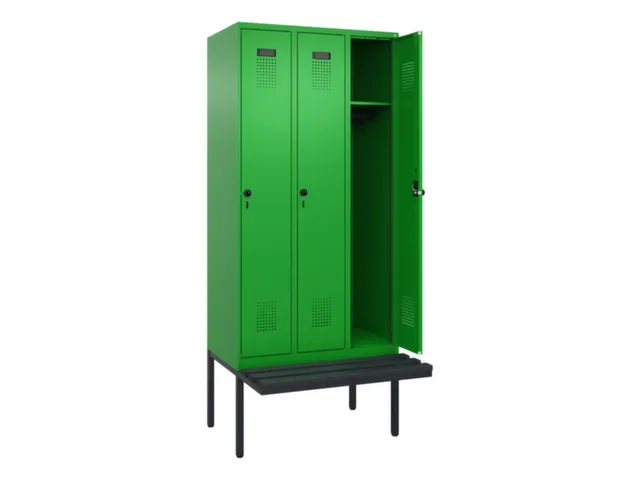 locker met bank,HxBxD 2120x900x815mm,3vak,vak B 300mm,draaigrendel