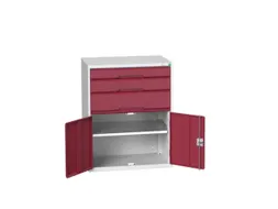 ladekast HxBxD 1000x800x550mm 3laden 2deuren RAL7035 front RAL3004