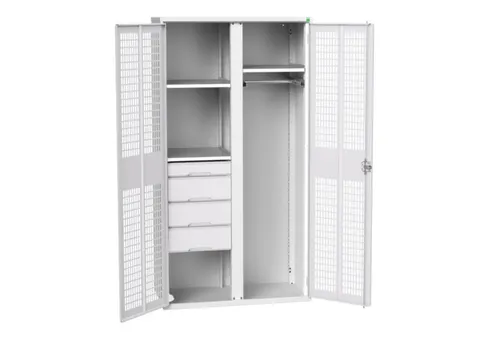 Locker 2000x1050x550mm 3 vakken lade, dubbele ventilatiedeur, RAL7035