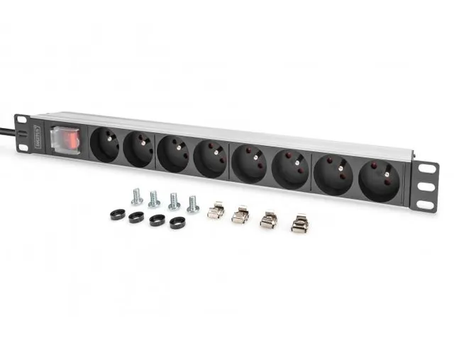 Stekkerdoos met aluminium profiel en schakelaar 1U 8-voudig CEE 7/5