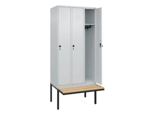 locker met bank,HxBxD 2120x900x815mm,3vak,vak B 300mm,draaigrendel