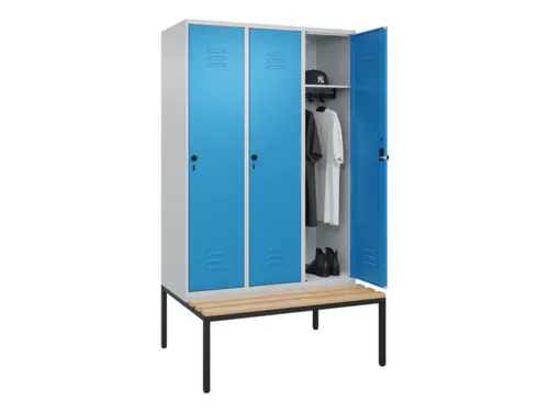 locker met bank,HxBxD 2120x1200x815mm,3vak,vak B 400mm,draaigrendel