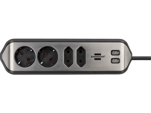 Stekkerdoos Brennenstuhl bureau Estilo 4 voudig inclusief 2 USB 2 m