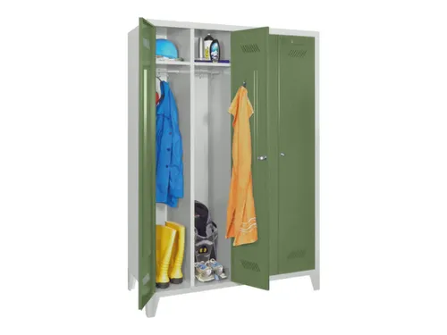 garderobekast,HxBxD 1850x1170x500mm,4vak,RAL7035,front RAL6011
