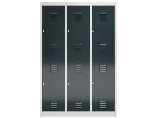 Dubbeldekse garderobekast 1800x1185x500mm 3x2vak 400mm RAL7035 RAL7016